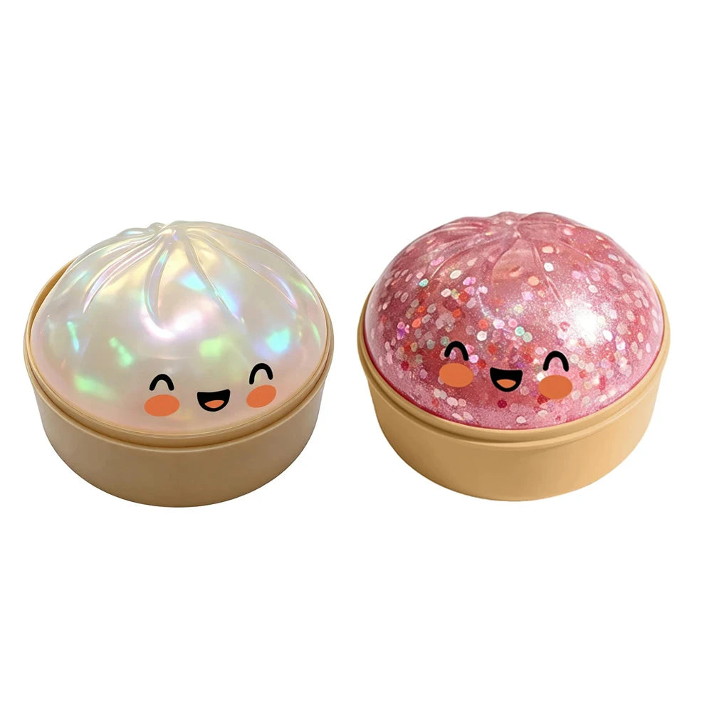 Glitter Dumpling Squishy Toy with Steamer Box – Stress Relief & ADHD Fidget Toy