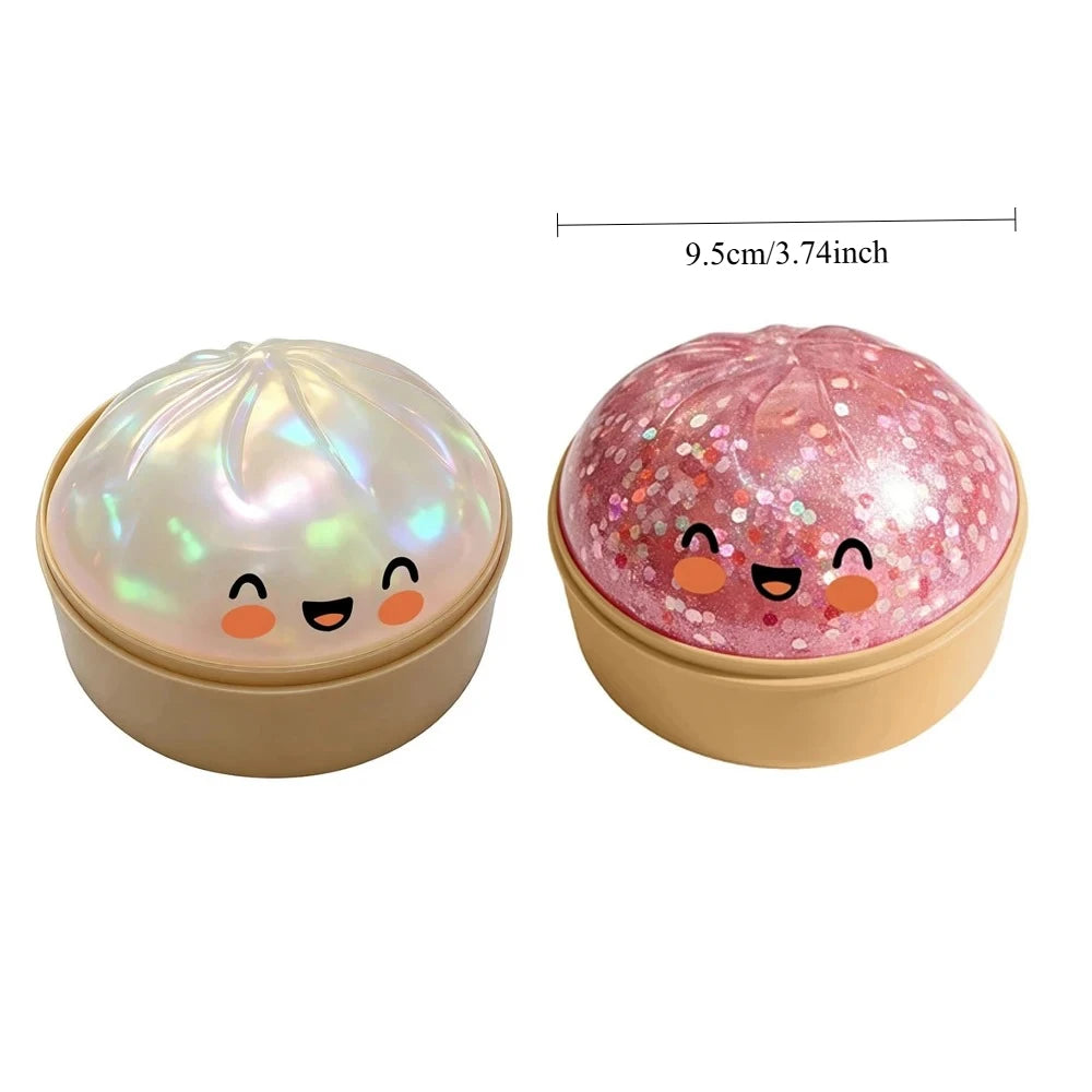 Glitter Dumpling Squishy Toy with Steamer Box – Stress Relief & ADHD Fidget Toy